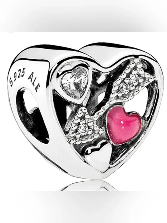 Elegant Heart Charm Pendant with Pink Accent - Pandora
