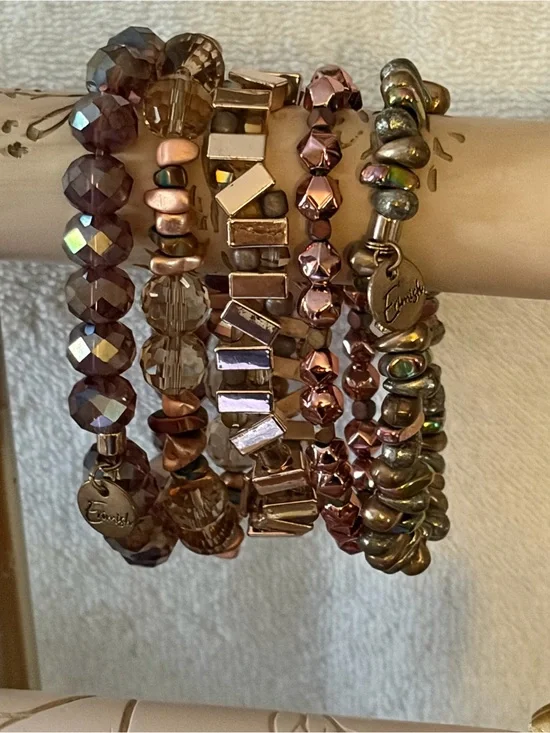 Rose Gold and Iridescent Stretch Bracelet Set