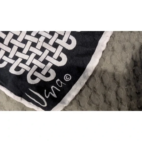 Vera Newman Vintage Silk Scarf  21x21 Black White Celtic Knot Woven Print Square