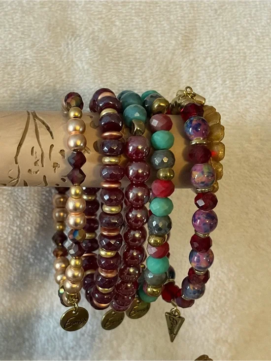 Beaded Stretch Bracelet Set in Burgundy, Teal & Multicolor