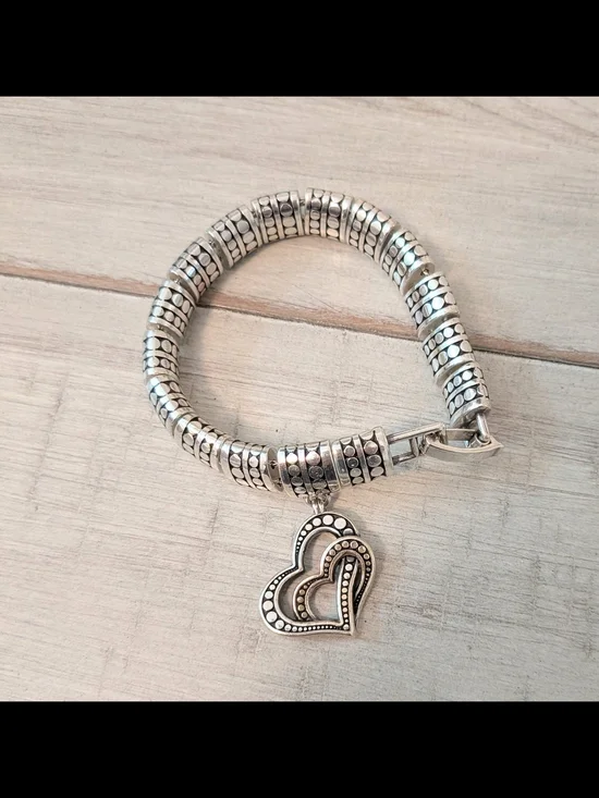 Brighton Double Heart Charm Dot Silver Link Bracelet