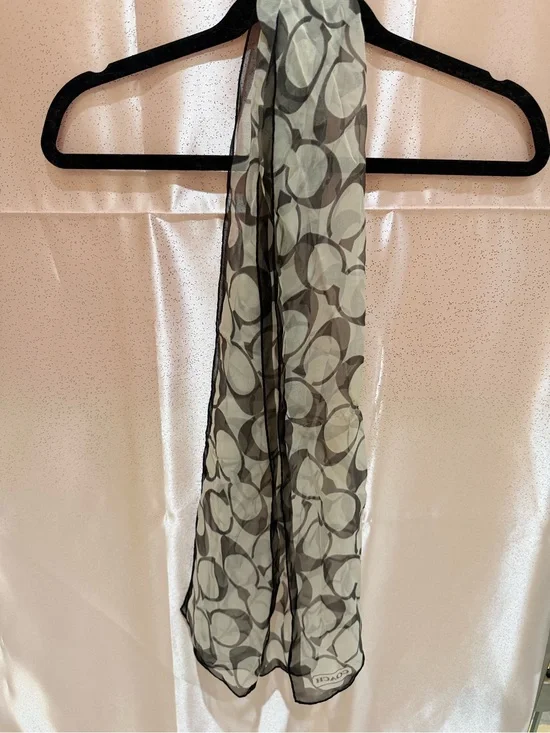 Coach Sheer Signature Circle Scarf in Gray and Black