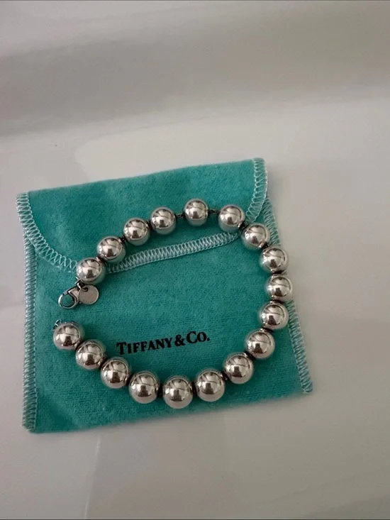 Tiffany & Co. Sterling Silver Bead Bracelet with Turquoise Pouch
