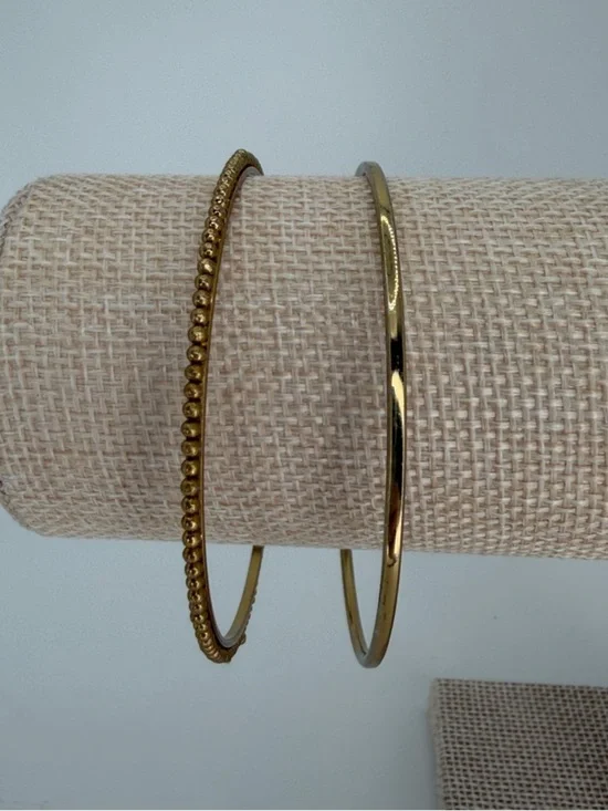 Women's Gold Tone Polished & Beaded Bangle Bracelet Set