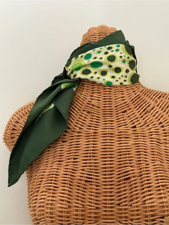 Givenchy Green and Ivory Dot Mosaic Silk Scarf