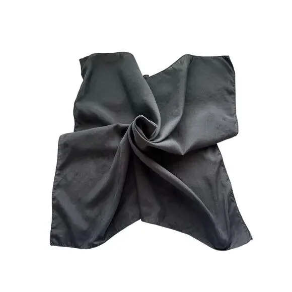 Ray Strauss Vintage 100% Silk Solid Black Square Scarf 20 X 20 Minimalist 70s