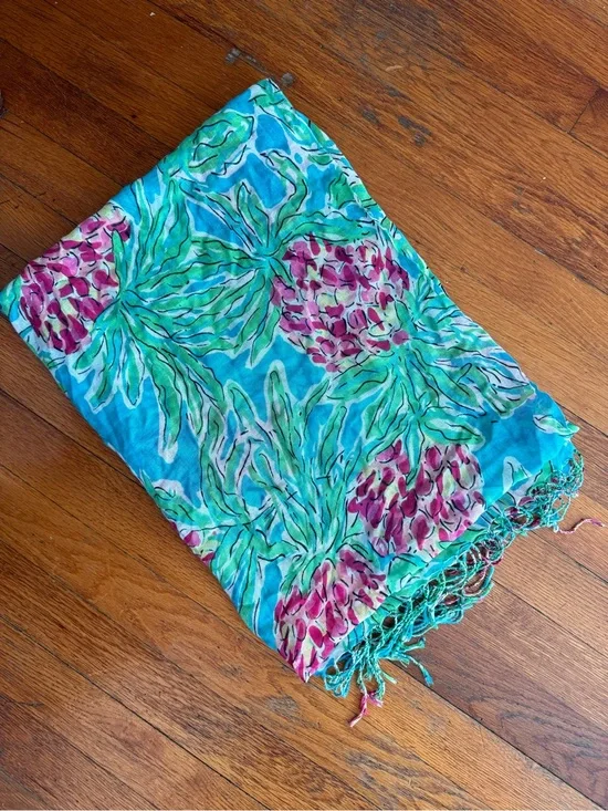 Lilly Pulitzer Turquoise, Green & Pink Floral Scarf Wrap