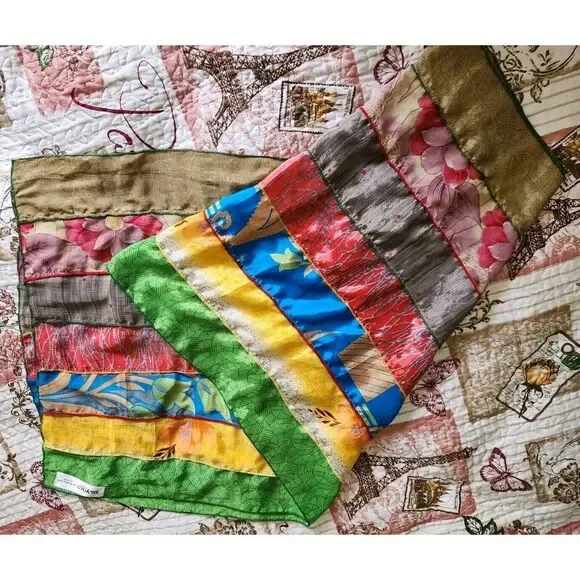 Darn Good Yarn Silk Medley Scarf Reclaimed Sari Silk Floral 20×70‎ Inches