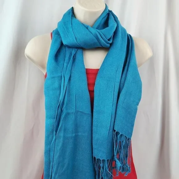 💜Vintage Turquoise Lightweight Cashmere & Silk Pashmina Wrap/Shawl/Scarf