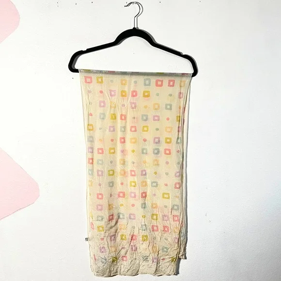 Echo 100% Silk Scarf Cream Pastel Retro Geometric Square Vintage
