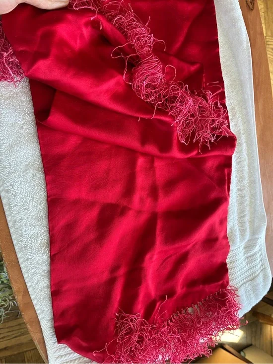 Vibrant Red Silk Fringe Scarf