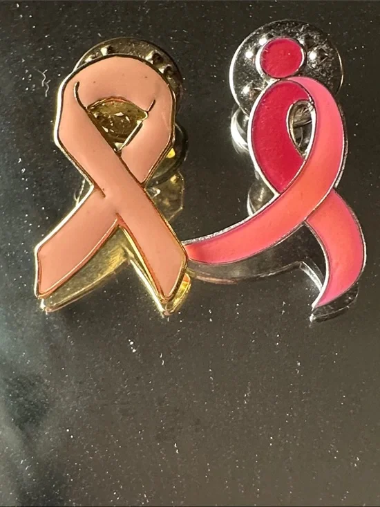 Two Pink Breast Cancer Awareness Ribbon Enamel Lapel Pins