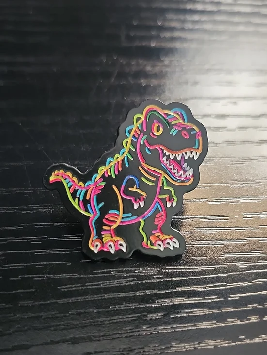 Neon Outline T-Rex Enamel Pin - Black Base
