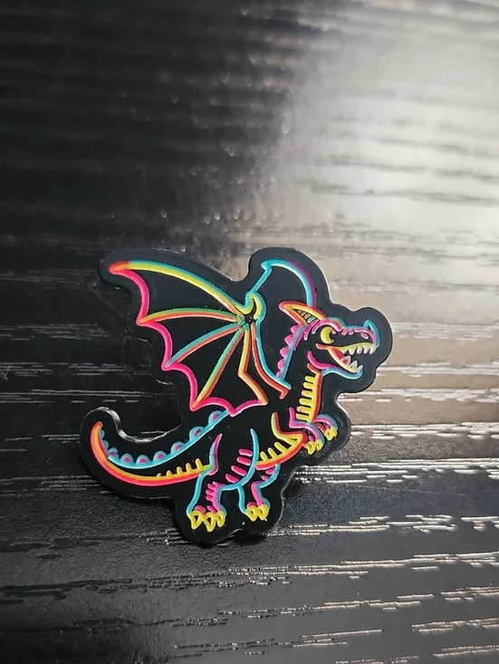 Neon Rainbow Dragon Enamel Pin - Black Base