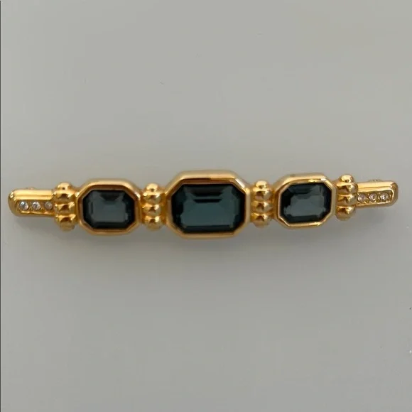 Swarovski brooch Chic Gold and blue crystals Bar Brooch