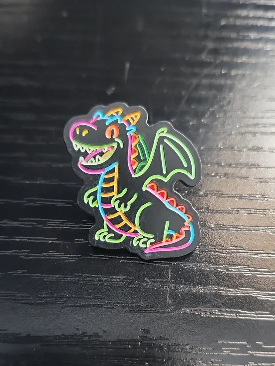 Neon Outline Dragon Enamel Pin - Black Base with Multicolor Accents