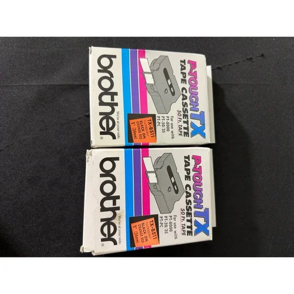Brother P-Touch TX‎ Tape 1in Black on Fluorescent Orange Red New TX-B511 2pk