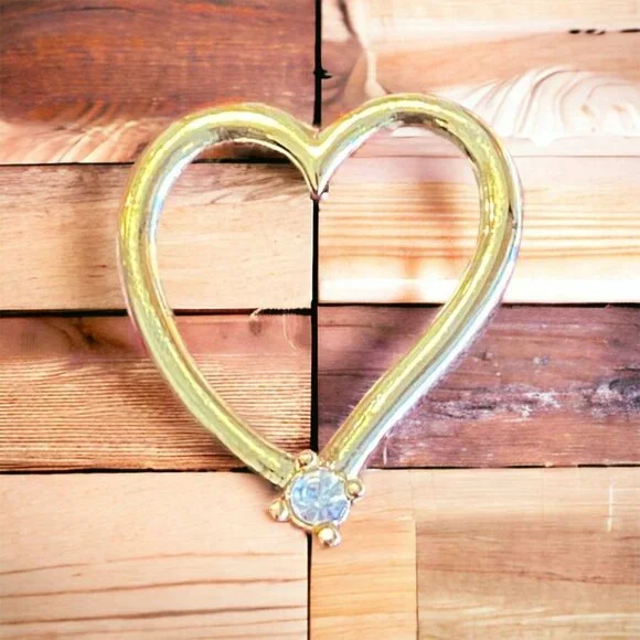 Vintage Golden Heart Pin Brooch Pendant‎ Crystal Cute Small Lapel