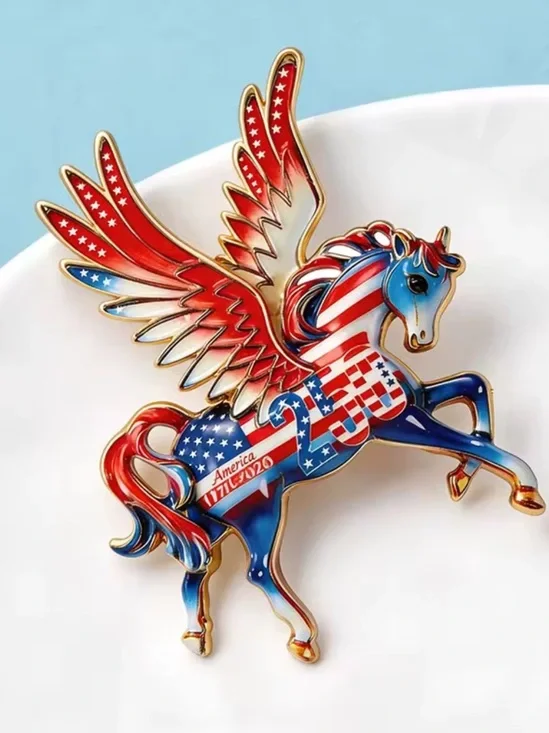 Patriotic Pegasus USA Flag 250 Brooch