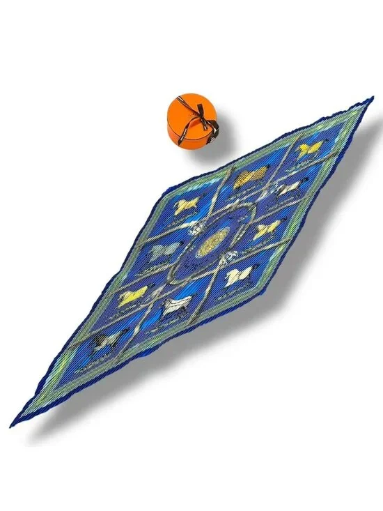 Hermes Pleats Scarf Silk Couvertures Et Tenues de Jour Horsewear Blue
