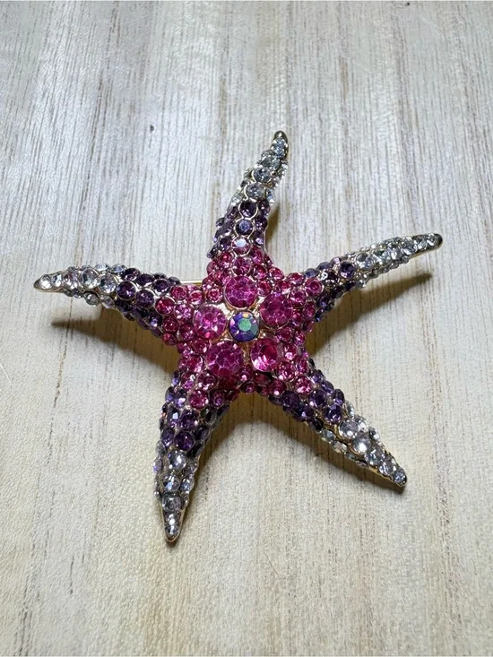 Rhinestone Starfish Brooch in Pink, Purple & Clear