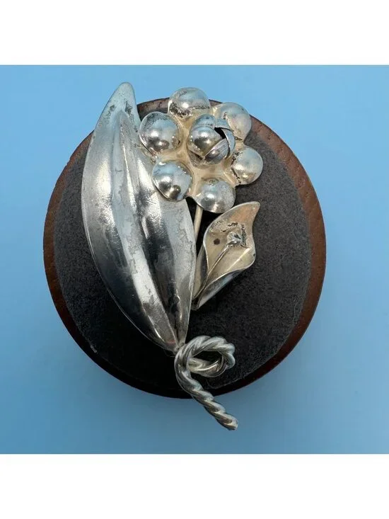 Pierced Handmade Flower Design Brooch Sterling Silver 925 Size 2.25'' Length