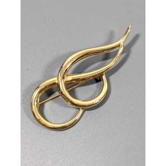 Vintage Gold‎ Tone Double Scroll Teardrop Modernist Brooch Pin