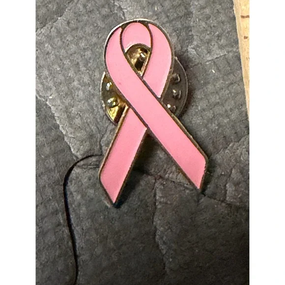 Breast Cancer Awareness Enamel Gold Tone Brooch Pink Ribbon Lapel Pin Pink USA