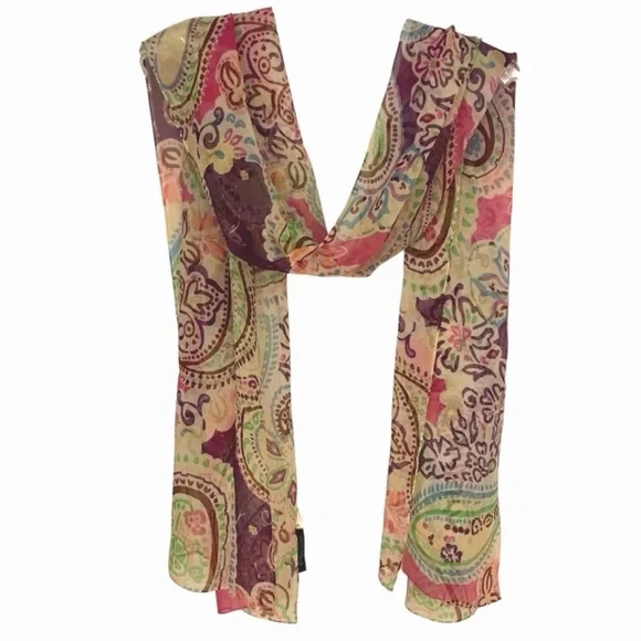ETCETERA 100% Silk Scarf *Colorful Paisley Print*