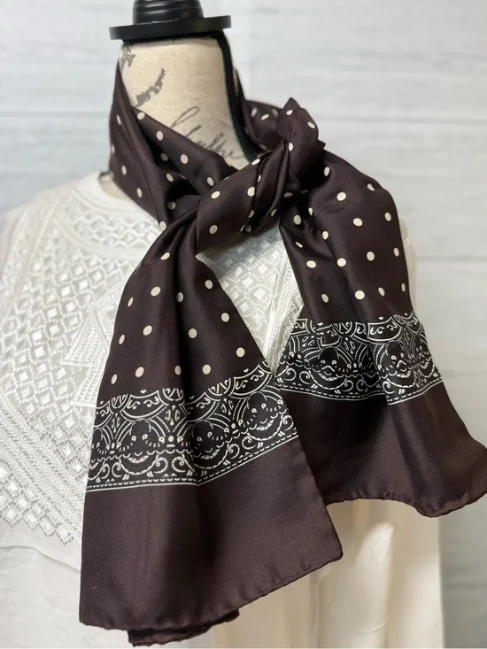 Vintage Saks Fifth Avenue Brown Polka Dot Silk Scarf