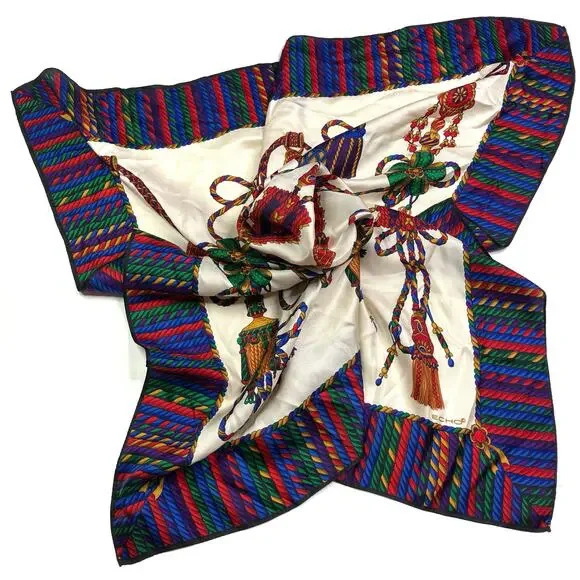 ECHO Vintage Tassel Tie Multicolor Silk Scarf 34.75” Square