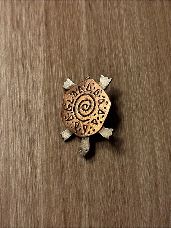 Vintage Copper Turtle Brooch Pin | Artisan Mixed Metal