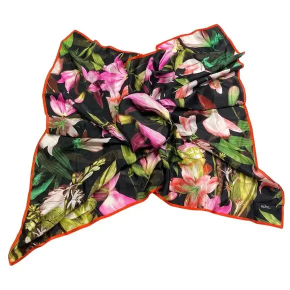ECHO 100% Silk Tropical Floral Scarf 35.25” Square
