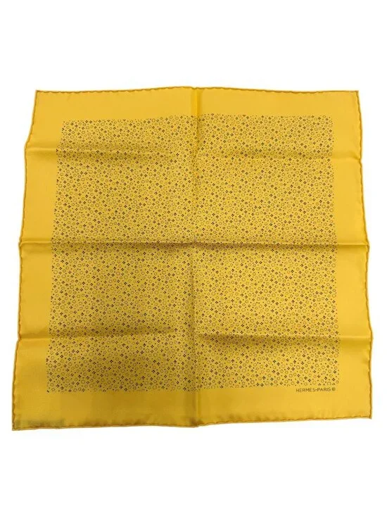 Hermes Petit Carre 45 Gavroche Silk 100% Scarf Yellow Blue