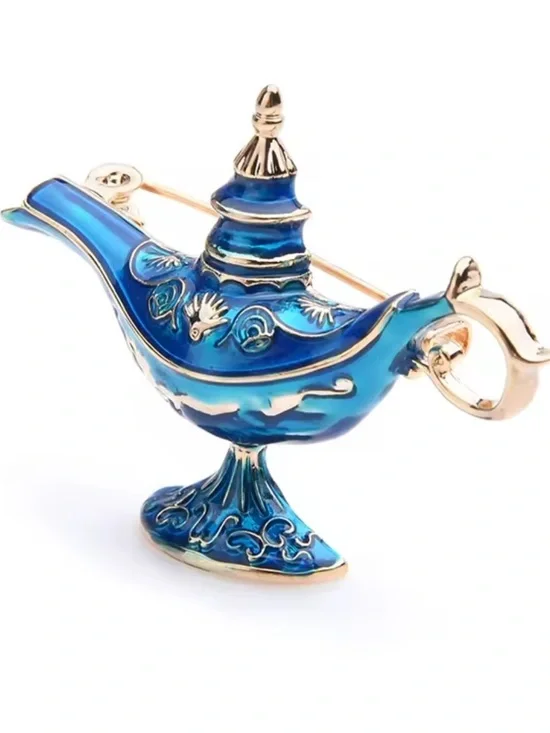 Blue Genie Lamp Gold Brooch