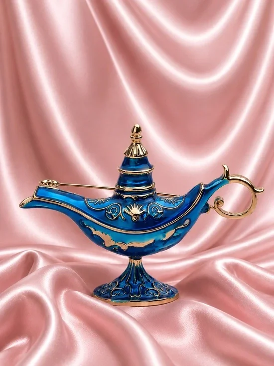 Blue Genie Lamp Gold Brooch