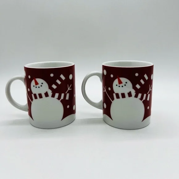 CRATE & BARREL SET OF 2 VINTAGE 2006 SNOWMAN MUGS WITH TAGS