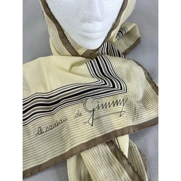 Le Cadeau De Gimmy‎ Scarf  100% Silk Ivory/ Black  Rectangle 67
