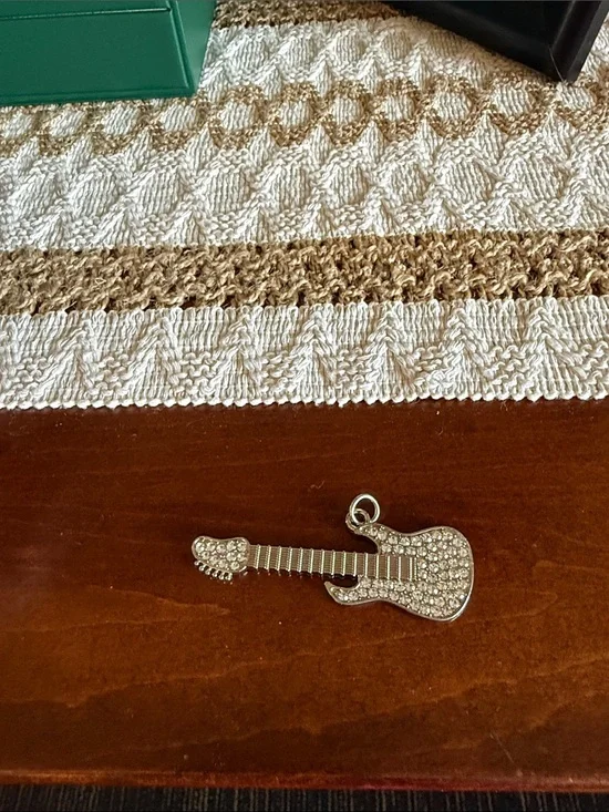 Crystal Guitar charm - Silver Tone