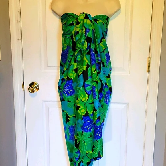 Vibrant Silk  green floral wrap, scarf, coverup wrap