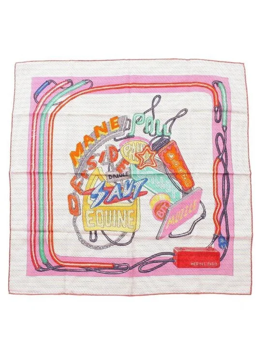 Hermes Carre 70 Cheval Oscope Neon Chevaloscope Pointier Silk Scarf White