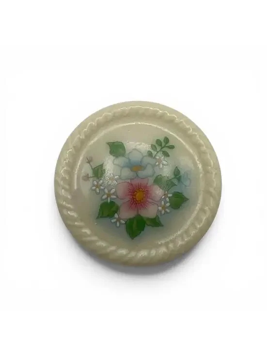 Vintage 70s Floral Round Pin Brooch
