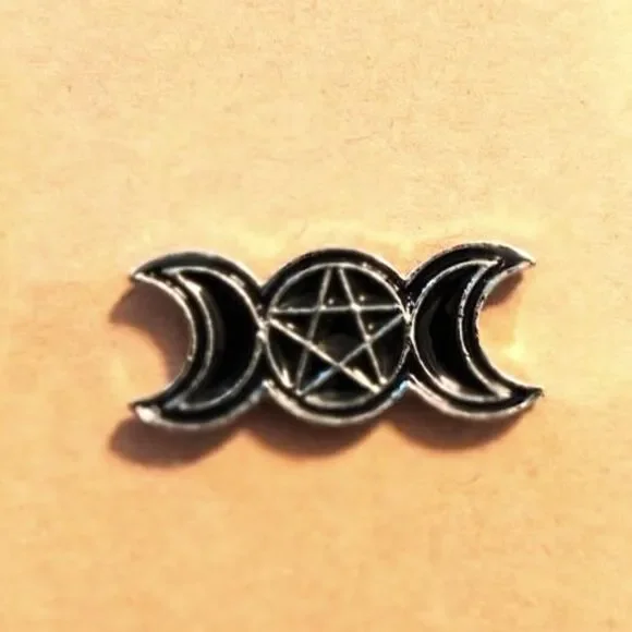 Hecate Triple Moon Goddess Pentagram Enamel Pin - Silver Tone Pagan Accessory