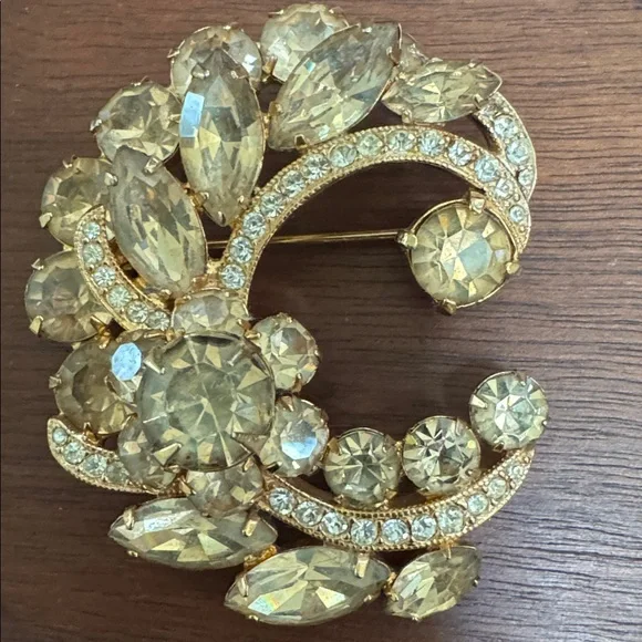 EISENBERG ICE BROOCH CRYSTALS VINTAGE Gold Tone c≈1950s Champagne & Clear STONES