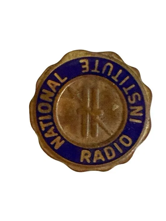 Vintage National Institute Radio Blue Enamel Lapel Pin Atomic Symbol Science Phy