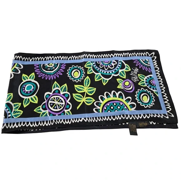 Women's Bob Mackie 100% Silk Scarf Floral Wearable Art‎ Oblong Black 28x9.5