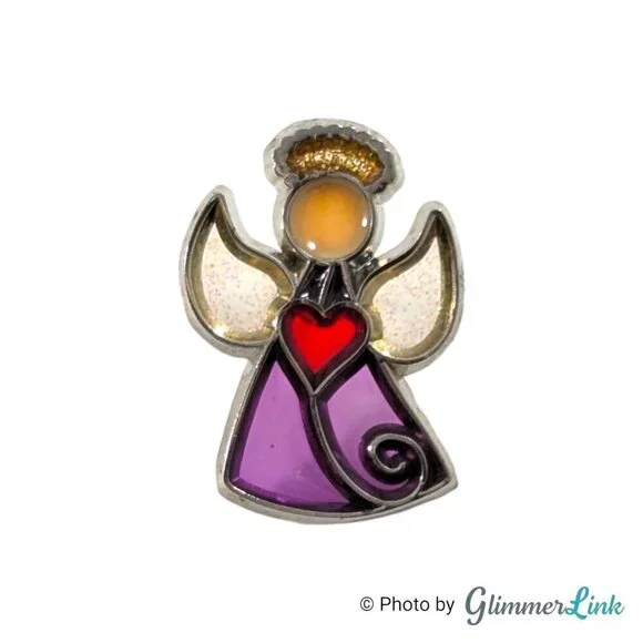 Dainty Stained Glass Glittery Purple Yellow Angel Red Heart Lapel Pin