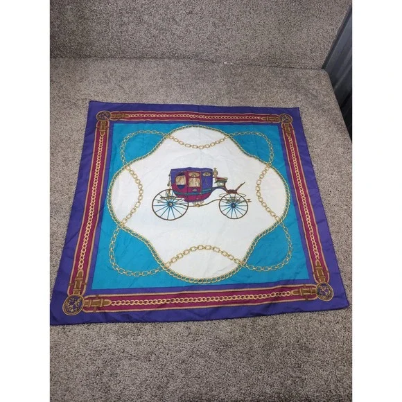 Vintage Style Equestrian Carriage‎ Chain Print Square Scarf Purple Blue 31x31