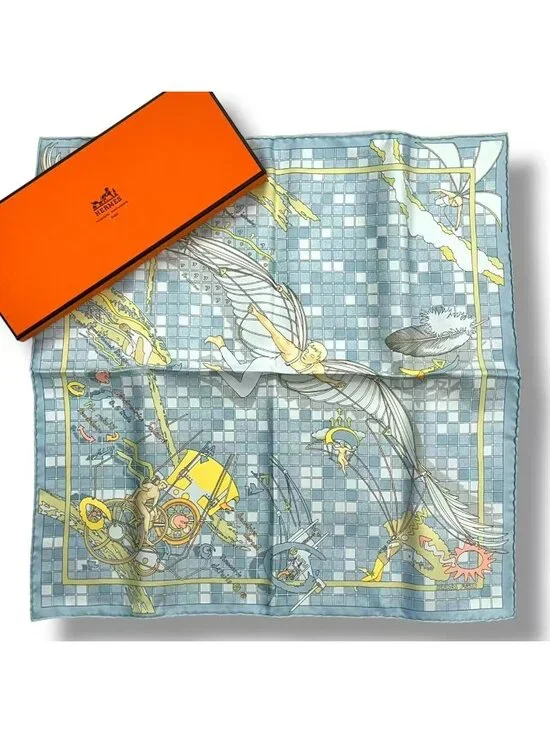 Hermes Scarf Silk Remiges de Fuite Flying Blue