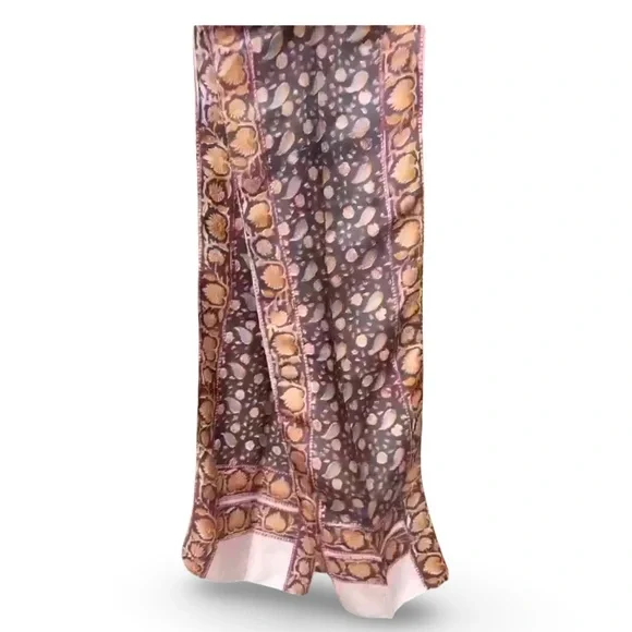 SILK Skinny Scarf Indian Block Print Caramel Spice Boho
